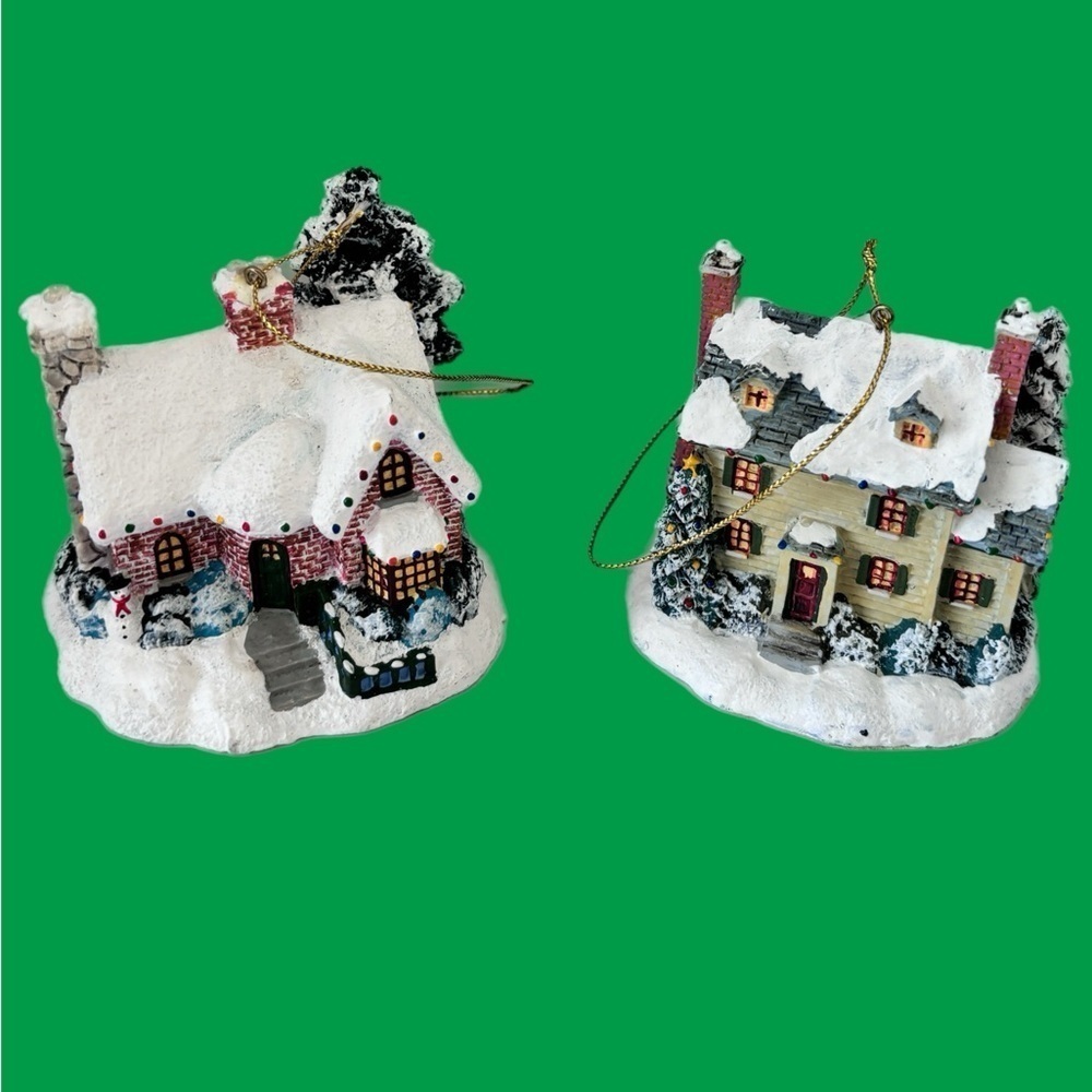 Thomas Kinkade’s illuminated Ornaments. “Winter Morning” and “Village Christmas